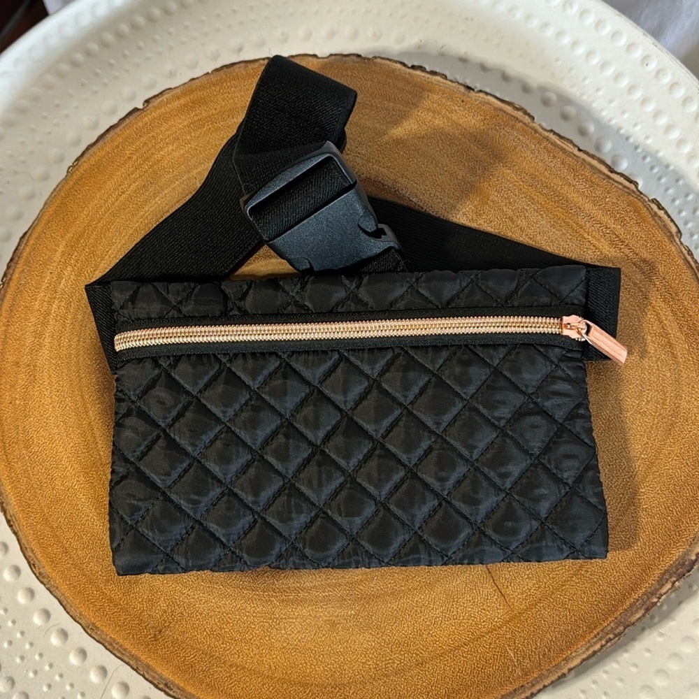 Mini Quilted Belt Bag with Rose Gold Zipper